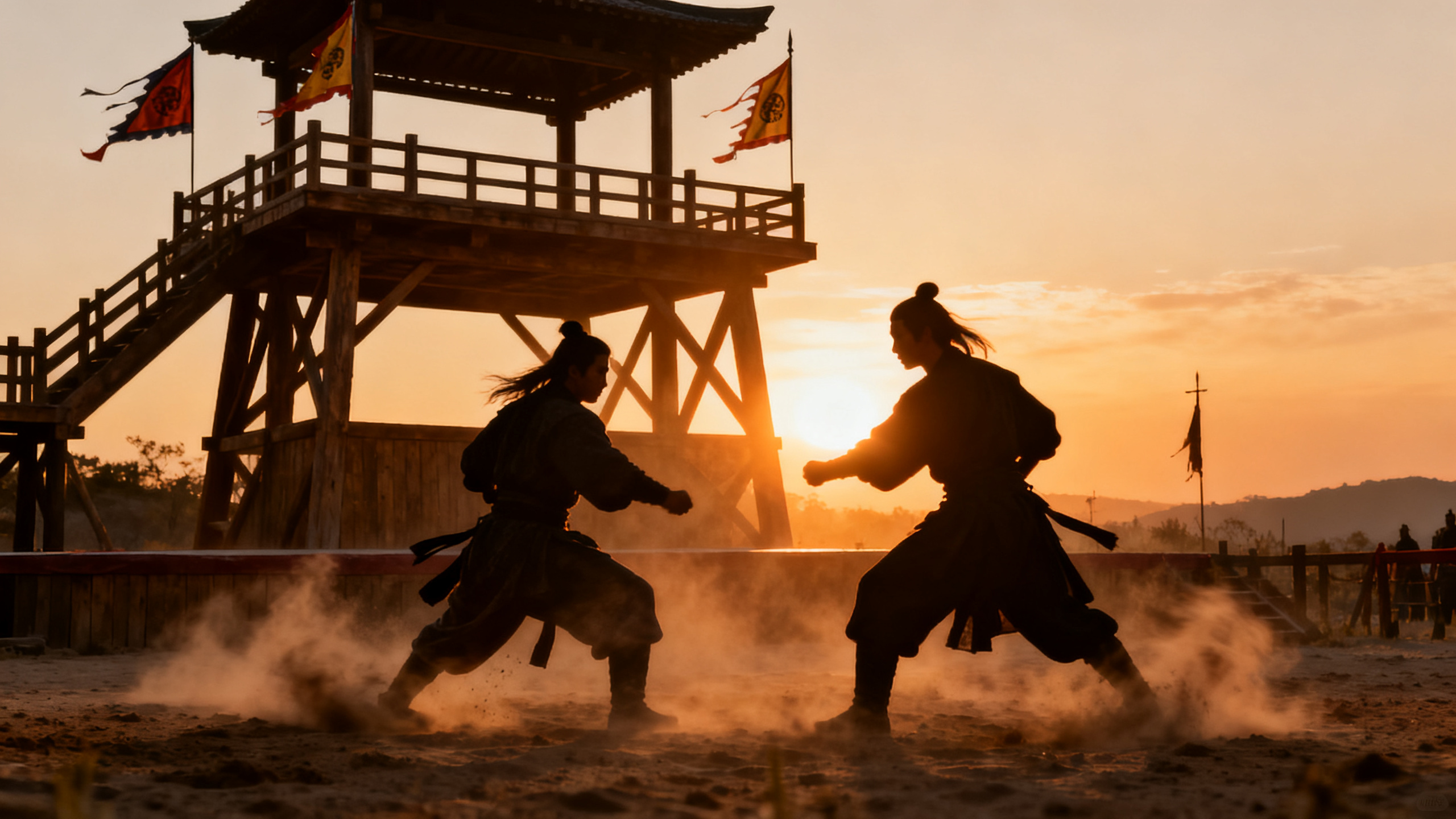 天龙八部私服发布网·武当门派PK打法:连招、对位与走位细节配图:夕阳比武擂台对线场景